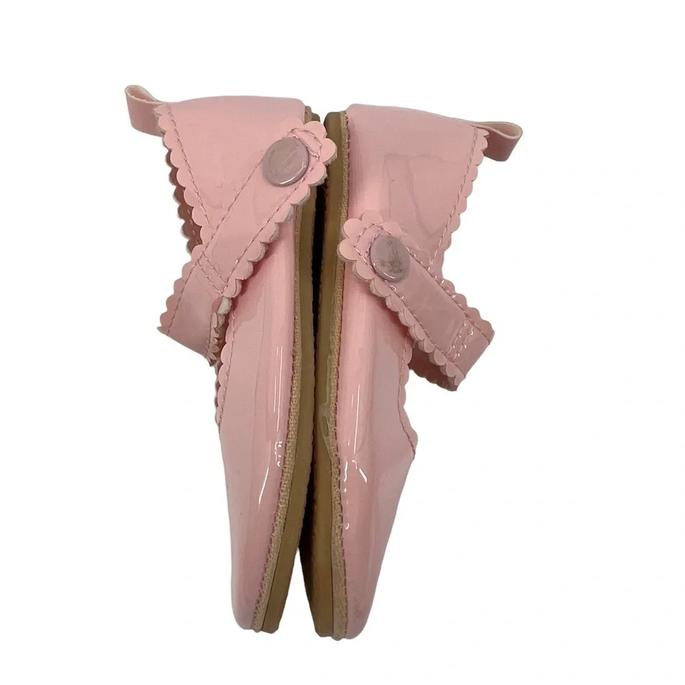 H&M Pink Patent Scalloped Edge Hook And Loop Mary Janes Size 2 Toddler Girl's